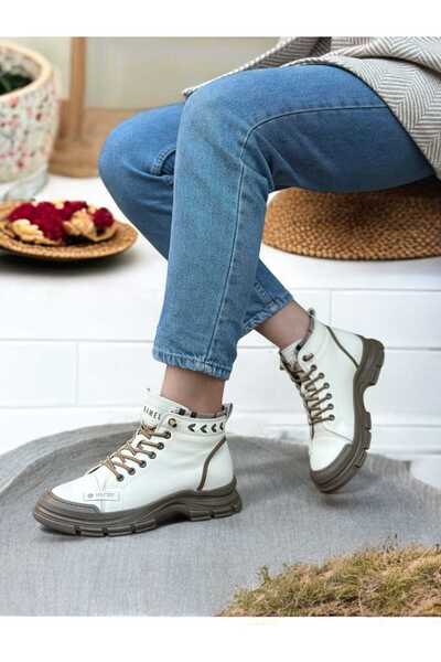 GAMELU Γυναικείες μπότες Microfiber Δερμάτινες Ορθοπεδικές Σόλα Κρεπ Ελαστικές Μπότες Αστραγάλου Μπεζ Χρώμα