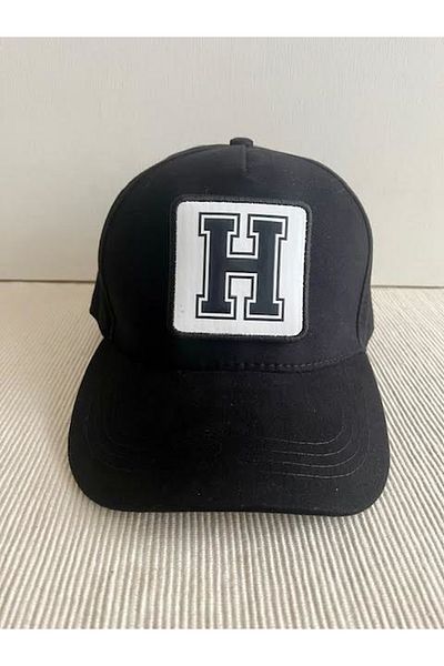 CosmoOutlet 100% Cotton Men's Black Hat with Letter H Adjustable Changeable Sticker on the Back