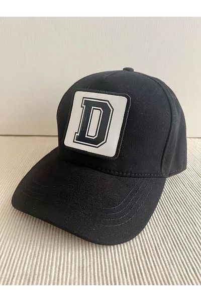 CosmoOutlet 100% Cotton Men's Black Hat with Letter D Adjustable Changeable Sticker on the Back