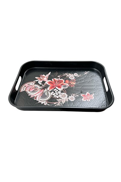 EZMK EV GEREÇLERİ Tepsi / Çay Kahve Sunum Tepsisi / Siyah / 34,5x25 Cm