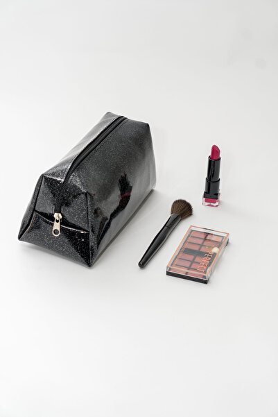 Rof Bag حقيبة مكياج من الجلد اللامع باللون الأسود للاستخدام اليومي