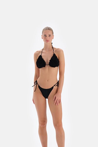 Eros Gül Detaylı Üçgen Bikini Takımı Siyah 3318BK