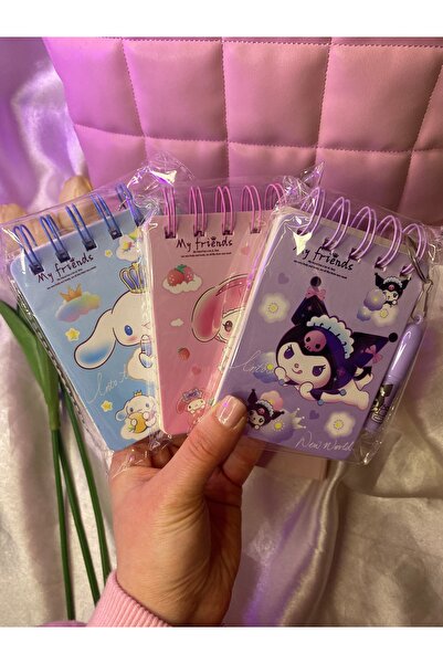 SANRIO 1adet . Kuromi mey melody cınnamoroll mini kalemli not defteri seti
