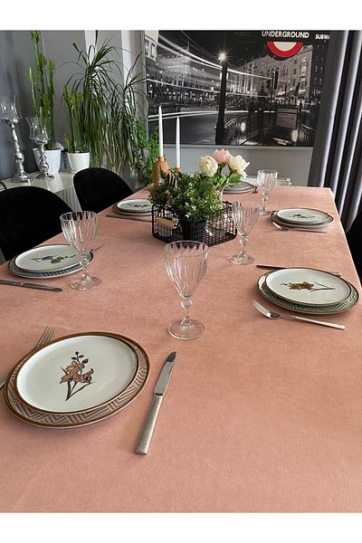 Decamor home Velvet Textured Carefree Powder Pink Tablecloth