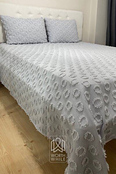 WorthWhile Gray Pompom Chenille Bedspread Models Double 200 X 240 |   Add Value to Your Home