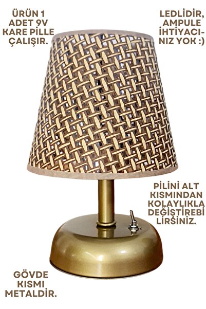 Bubihome Kablosuz Hasır Masa Lambası Cafe, Restaurant için Dekoratif Masaüstü Aydınlatma Pilli Abajur Gold