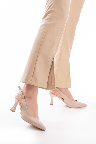 ELMANDO Women's Ovis Pointed Heeled Shoes - Tan-Patent Leather