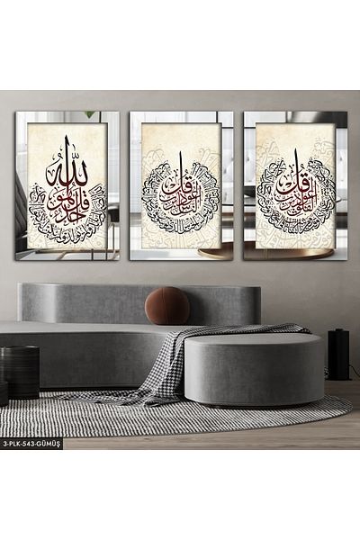 Evinemoda Felak Nas Ihlas Suresi Silver 3 piese pictură în oglindă din plexiglas