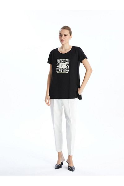 LC Waikiki Tricou de damă cu imprimeu LCWAIKIKI Classic Crew Deck