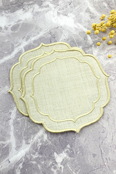 WEARE2 Șervețele de cocktail, culoare bej crem, cu broderie dublă, pachet de 2