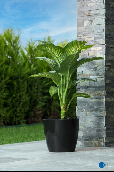 Bliss Yakut Parlak Dekoratif Plastik Çiçek Masa Saksısı 22 Litre Iç & Dış Mekan Siyah Saksı