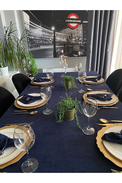 Decamor home Față de masă Lux Velvet texturată fără griji bleumarin
