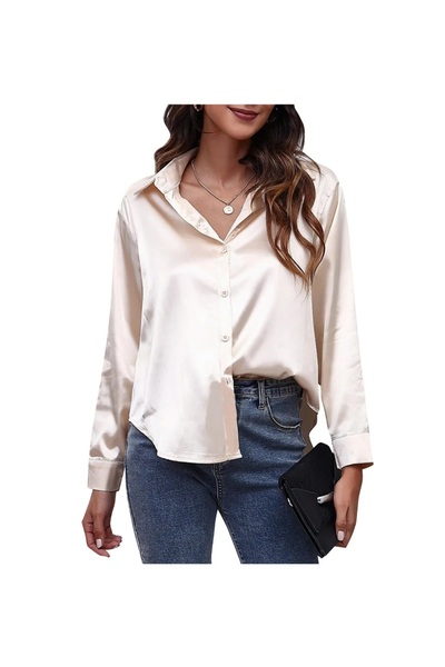 MODA Κομψή σατέν μπλούζα σε χρώμα πούδρας