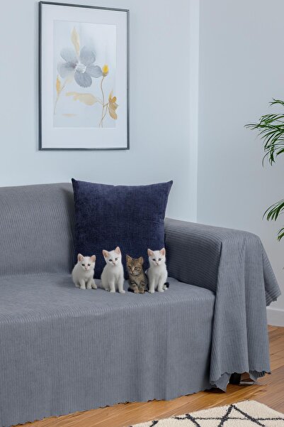 Latuda Home Husa de canapea minimalista cu nervuri -175x350 cm, reversibila, antiderapanta si anti-transpiratie gri