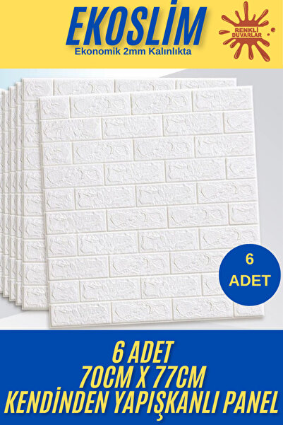 Renkli Duvarlar 70x77 Cm 6 Adet Ekoslim 2mm Kendinden Yapışkanlı Sünger Beyaz...