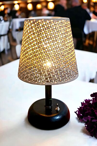 Bubihome Pilli Led Abajur , Kablosuz Led Masa Lambası , Hasır Başlık Siyah Gövde Gece Lambası