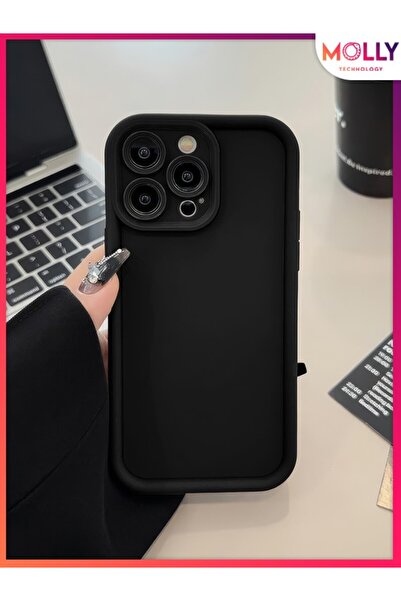 Molly iPhone 14 Pro Max İçin Siyah Kenarları Kalın Pan Silikon Kılıf