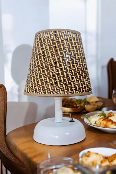 Bubihome Kablosuz Hasır Masa Lambası Cafe, Restaurant için Dekoratif Masaüstü Aydınlatma Pilli Abajur Beyaz