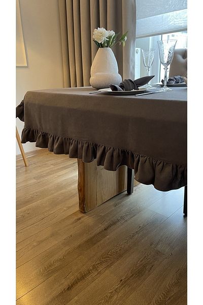 Decamor home Față de masă dreptunghiulară, de epocă, cu volane, antracit, gri afumat