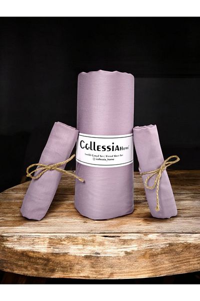 COLLESSİA طقم ملاءة سرير مطاطية مزدوجة من الساتان القطني 100% مع وسادة - وردي جبلي