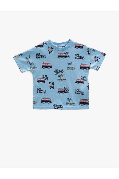 Koton Car Printed T-Shirt Short Sleeve Crew Neck Cotton