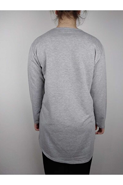 YAŞAR TRİKO Жіночий сірий велосипедний комір з довгими рукавами, з вишитим зіркою, двоколірна туніка