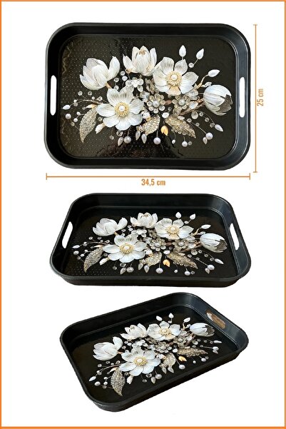 EZMK EV GEREÇLERİ Çay Kahve Sunum Tepsisi Dikdörtgen, 34x24 cm