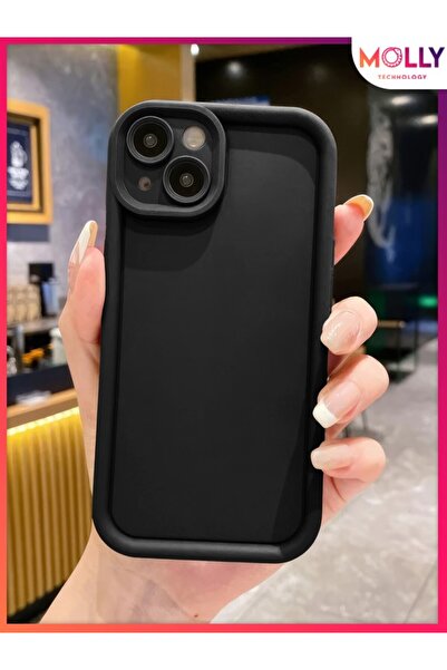 Molly iPhone 13 İçin Siyah Kenarları Kalın Pan Silikon Kılıf