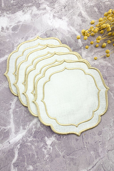 WEARE2 Șervețele de cocktail, culoare bej crem, cu broderie dublă, pachet de 4