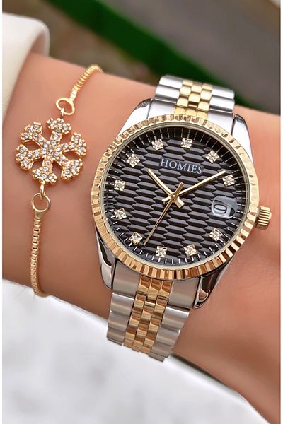Homies Brand Yellow Silver Color Waterproof Women's Wristwatch - With Bracelet Gift