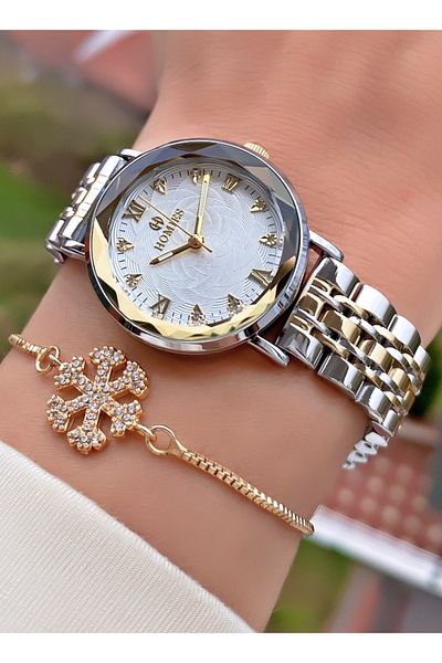 Homies Brand Yellow Silver Color Waterproof Women's Wristwatch - With Bracelet Gift