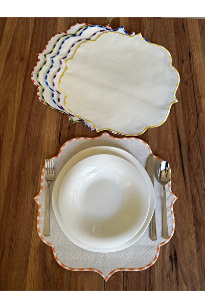 NURHAN HOME COLLECTION 6 Adet Etamin İşlemeye Uygun Ebruli Renkli Nakışlı Amerikan Servis Supla