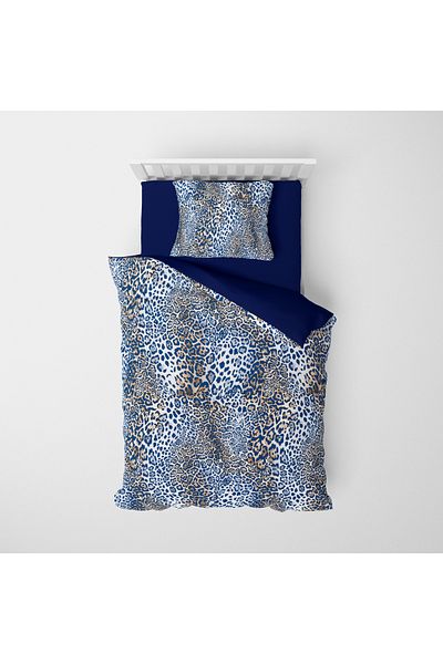 MonoHome Blue Leopard Print 100% Cotton Satin Single Duvet Cover Set