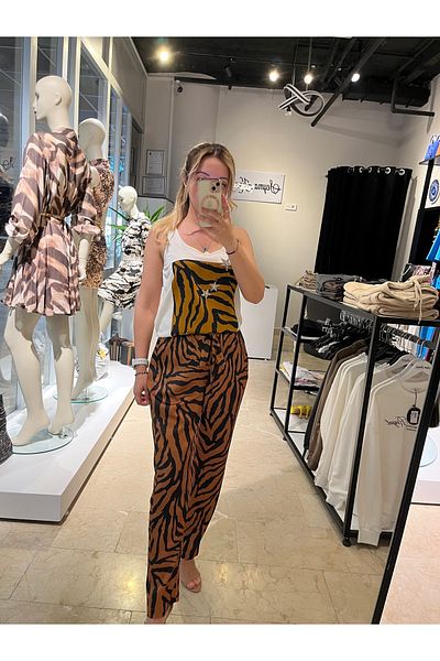 ŞEYMA KANDEMİR Satin Zebra Pattern Trousers