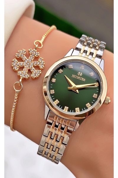 Homies Brand Yellow Silver Color Small Case Women's Wrist Watch - Bracelet Gift