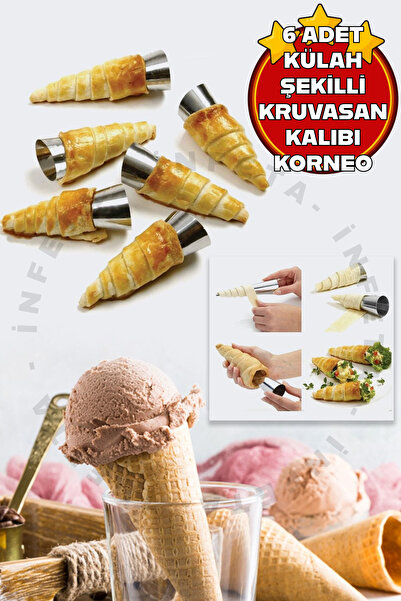 İnfeta كورنيت من الفولاذ المقاوم للصدأ مقاس 12 سم - 6 عبوات من مخاريط الزلابي...