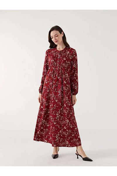 LC Waikiki Lcw Grace Red Crew Neck Floral Women's Dress