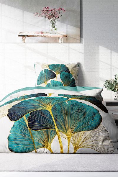 MonoHome 100% Cotton Satin Single Duvet Cover Set Luxury Leaves