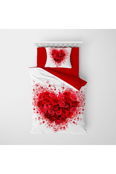 MonoHome Hearted Single Duvet Cover Set - 100% Cotton Satin