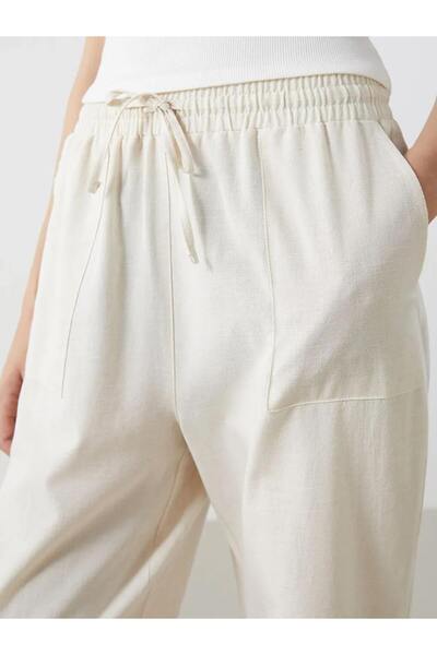LC Waikiki Lcw Vision Beige Women's Linen Blended Pants with Elastic Waist