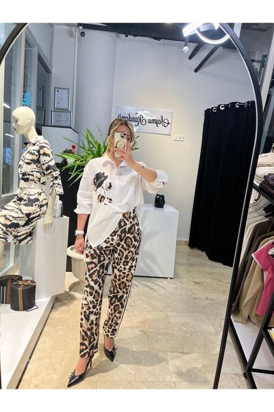 ŞEYMA KANDEMİR Kasha Leopar Camel Cepli Pantolon