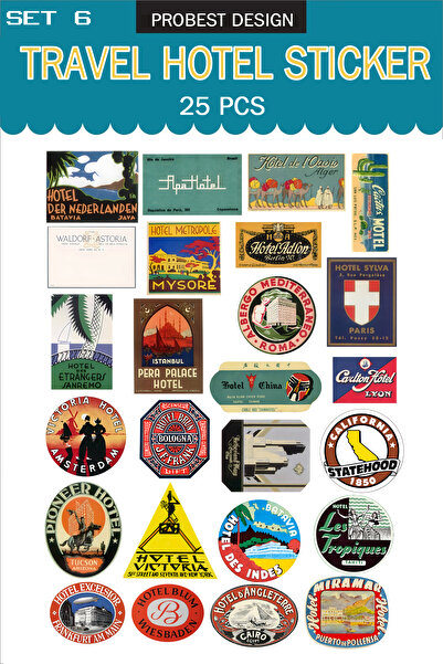 Probest DESIGN Seyahat Retro Otel Temalı Bavul Etiketleri, Retro Sticker