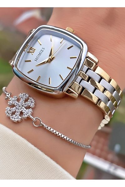 Homies Brand Yellow Silver Color Waterproof Women's Wristwatch - With Bracelet Gift