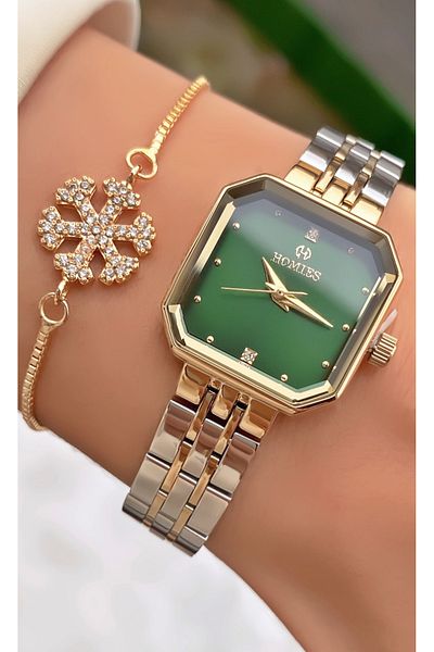 Homies Brand Yellow Silver Color Small Case Women's Wrist Watch - Bracelet Gift