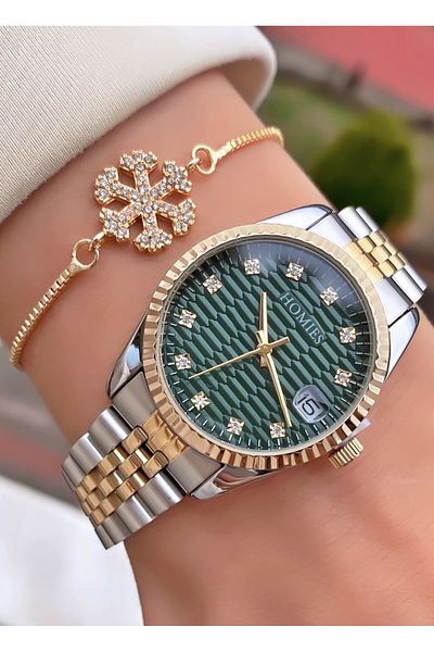 Homies Brand Yellow Silver Color Waterproof Women's Wristwatch - With Bracelet Gift