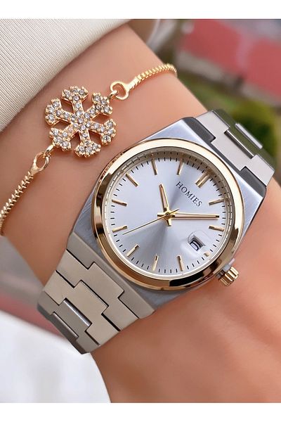 Homies Brand Yellow Silver Color Waterproof Women's Wristwatch - With Bracelet Gift
