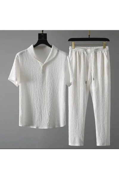 TEXTURA Λευκό ύφασμα Lycra - Unisex κοντομάνικο μπλουζάκι και φαρδιά φούτερ γ...