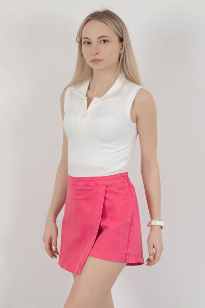 GİYSA Fusta scurtă roz pentru femei - Fermoar lateral și talie elastică - 4411