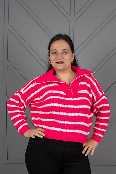 Truva XXL Striped Knitwear Sweater with Standard Zipper