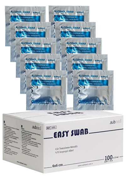 submed Easy Alkollü Mendil %70 Ipa, 8x11cm Cilt Temizleme Mendili Swap, Paket 6x6cm, 100 Adet